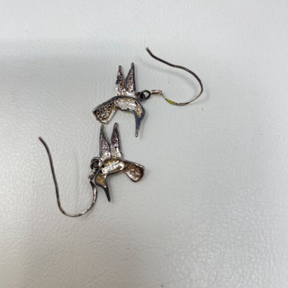 Sterling Silver Hummingbird Earrings Marked 925 Dainty Hanging Minimal - Picture 8 of 9